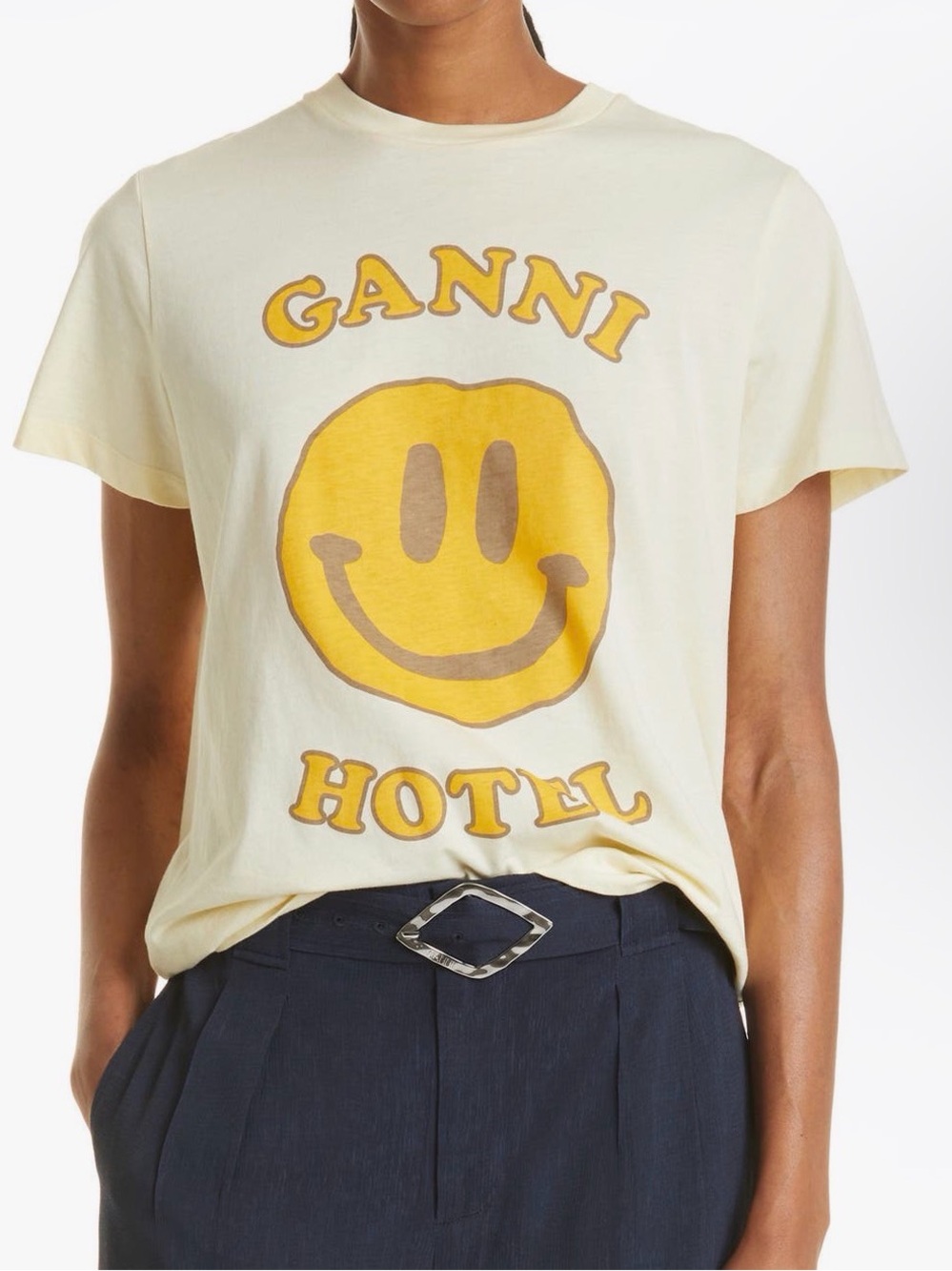 Ganni Hotel smiley face organic cotton short sleeve t shirt small